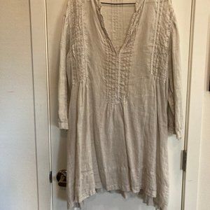 CP Shades L Regina linen women tunic top gray large EUC boho romantic V neck
